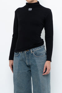 LOEWE x Black Embroidered Soft Knit Mockneck Long Sleeve (S, M)