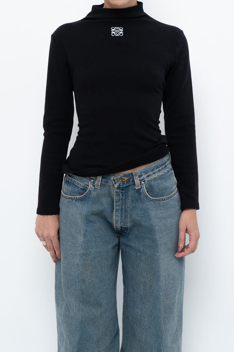 LOEWE x Black Embroidered Soft Knit Mockneck Long Sleeve (S, M)