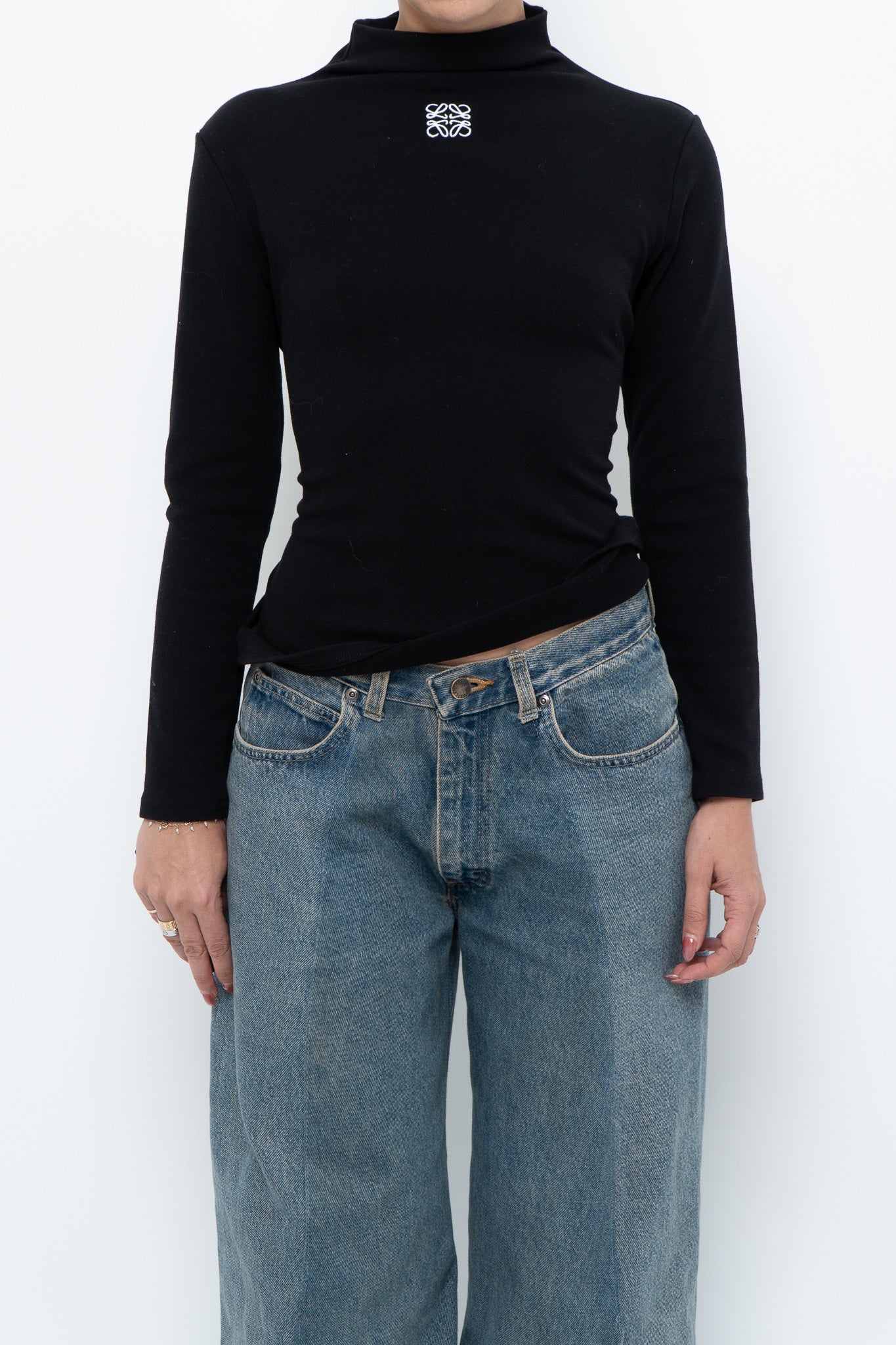 LOEWE x Black Embroidered Soft Knit Mockneck Long Sleeve (S, M)