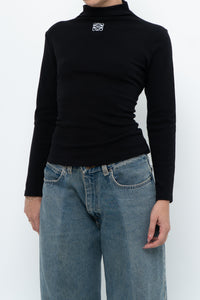 LOEWE x Black Embroidered Soft Knit Mockneck Long Sleeve (S, M)
