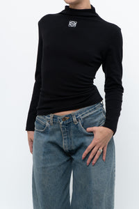 LOEWE x Black Embroidered Soft Knit Mockneck Long Sleeve (S, M)