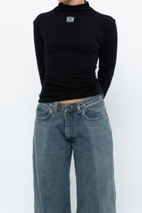 LOEWE x Black Embroidered Soft Knit Mockneck Long Sleeve (S, M)