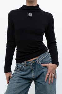 LOEWE x Black Embroidered Soft Knit Mockneck Long Sleeve (S, M)