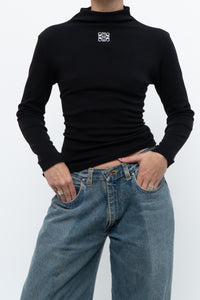 LOEWE x Black Embroidered Soft Knit Mockneck Long Sleeve (S, M)