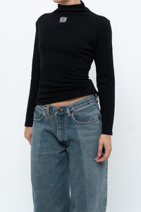 LOEWE x Black Embroidered Soft Knit Mockneck Long Sleeve (S, M)
