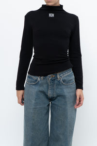 LOEWE x Black Embroidered Soft Knit Mockneck Long Sleeve (S, M)