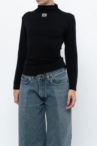 LOEWE x Black Embroidered Soft Knit Mockneck Long Sleeve (S, M)