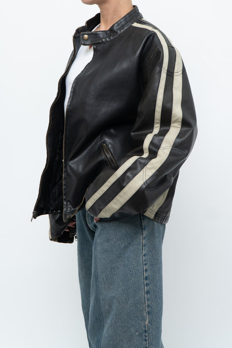 Vintage x Dark Brown Faded Leather Brown Faux Leather Racing Jacket (S-L)