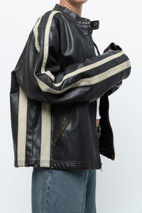 Vintage x Dark Brown Faded Leather Brown Faux Leather Racing Jacket (S-L)