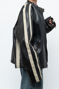 Vintage x Dark Brown Faded Leather Brown Faux Leather Racing Jacket (S-L)