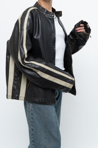 Vintage x Dark Brown Faded Leather Brown Faux Leather Racing Jacket (S-L)