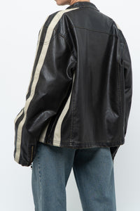 Vintage x Dark Brown Faded Leather Brown Faux Leather Racing Jacket (S-L)