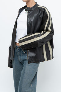 Vintage x Dark Brown Faded Leather Brown Faux Leather Racing Jacket (S-L)