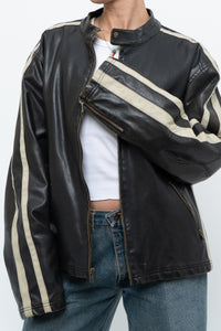 Vintage x Dark Brown Faded Leather Brown Faux Leather Racing Jacket (S-L)