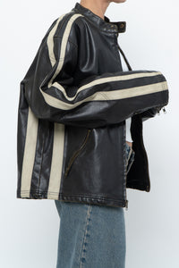 Vintage x Dark Brown Faded Leather Brown Faux Leather Racing Jacket (S-L)