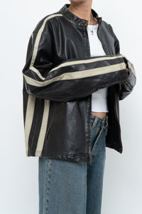 Vintage x Dark Brown Faded Leather Brown Faux Leather Racing Jacket (S-L)