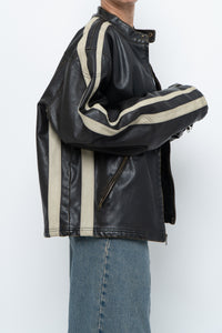 Vintage x Dark Brown Faded Leather Brown Faux Leather Racing Jacket (S-L)