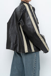 Vintage x Dark Brown Faded Leather Brown Faux Leather Racing Jacket (S-L)