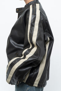 Vintage x Dark Brown Faded Leather Brown Faux Leather Racing Jacket (S-L)