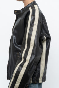 Vintage x Dark Brown Faded Leather Brown Faux Leather Racing Jacket (S-L)