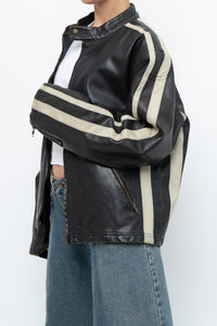 Vintage x Dark Brown Faded Leather Brown Faux Leather Racing Jacket (S-L)