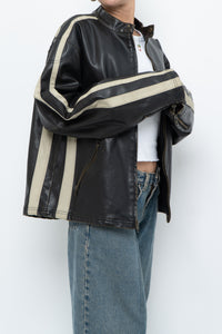 Vintage x Dark Brown Faded Leather Brown Faux Leather Racing Jacket (S-L)