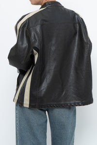 Vintage x Dark Brown Faded Leather Brown Faux Leather Racing Jacket (S-L)