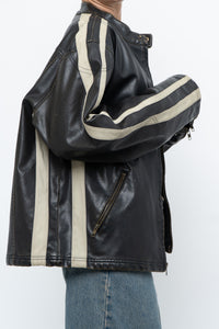 Vintage x Dark Brown Faded Leather Brown Faux Leather Racing Jacket (S-L)