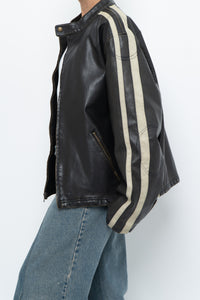 Vintage x Dark Brown Faded Leather Brown Faux Leather Racing Jacket (S-L)