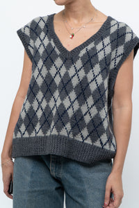 Vintage x Grey Argyle Handknit Wool Vest (XS-L)