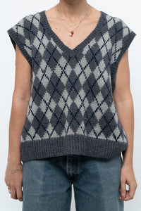 Vintage x Grey Argyle Handknit Wool Vest (XS-L)