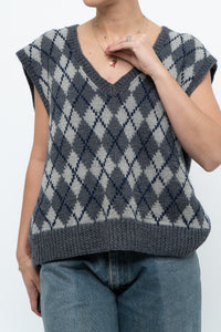 Vintage x Grey Argyle Handknit Wool Vest (XS-L)