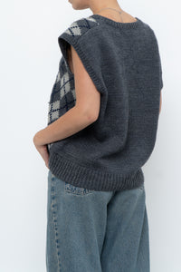 Vintage x Grey Argyle Handknit Wool Vest (XS-L)