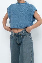 Load image into Gallery viewer, Vintage x Blue Handknit Wool Cropped Mockneck Sweater (XS-M)