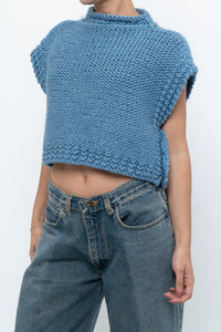 Vintage x Blue Handknit Wool Cropped Mockneck Sweater (XS-M)
