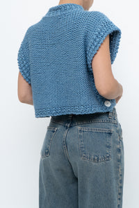 Vintage x Blue Handknit Wool Cropped Mockneck Sweater (XS-M)