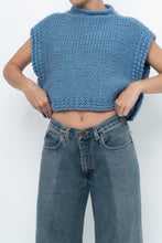 Load image into Gallery viewer, Vintage x Blue Handknit Wool Cropped Mockneck Sweater (XS-M)