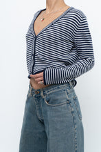 Load image into Gallery viewer, MAGASCHONI x Navy Striped Cashmere Cropped Cardigan (XS-M)