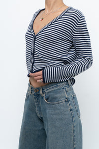 MAGASCHONI x Navy Striped Cashmere Cropped Cardigan (XS-M)