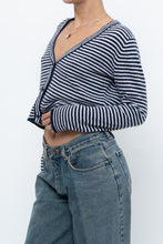 Load image into Gallery viewer, MAGASCHONI x Navy Striped Cashmere Cropped Cardigan (XS-M)