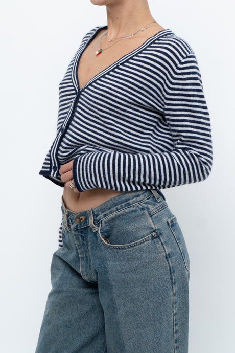 MAGASCHONI x Navy Striped Cashmere Cropped Cardigan (XS-M)