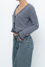 Load image into Gallery viewer, MAGASCHONI x Navy Striped Cashmere Cropped Cardigan (XS-M)