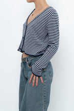 Load image into Gallery viewer, MAGASCHONI x Navy Striped Cashmere Cropped Cardigan (XS-M)