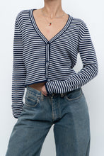 Load image into Gallery viewer, MAGASCHONI x Navy Striped Cashmere Cropped Cardigan (XS-M)