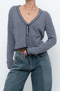 MAGASCHONI x Navy Striped Cashmere Cropped Cardigan (XS-M)