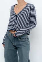 Load image into Gallery viewer, MAGASCHONI x Navy Striped Cashmere Cropped Cardigan (XS-M)