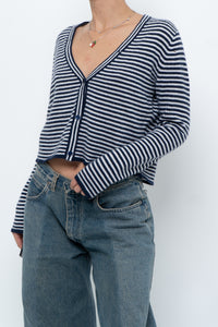MAGASCHONI x Navy Striped Cashmere Cropped Cardigan (XS-M)