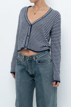 Load image into Gallery viewer, MAGASCHONI x Navy Striped Cashmere Cropped Cardigan (XS-M)