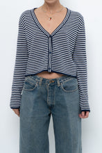 Load image into Gallery viewer, MAGASCHONI x Navy Striped Cashmere Cropped Cardigan (XS-M)