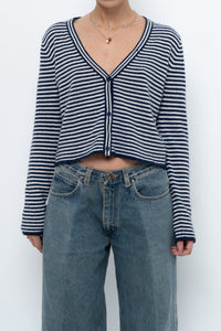 MAGASCHONI x Navy Striped Cashmere Cropped Cardigan (XS-M)